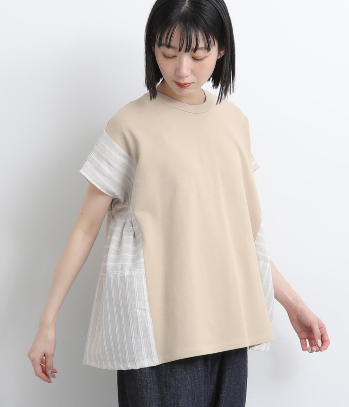 裏毛×ストライプフレンチベスト(グレージュ-F)