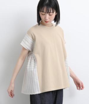 裏毛×ストライプフレンチベスト(グレージュ-F)