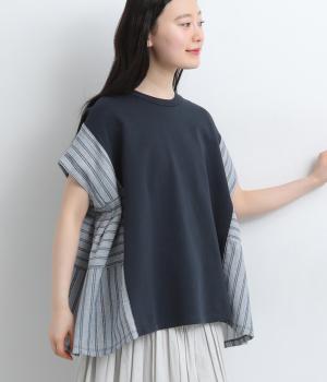 裏毛×ストライプフレンチベスト(ダークネイビー-F)