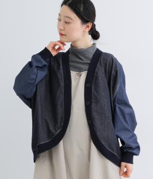 ヘリンボーン裏毛ドルマンカーディガン(ネイビーデニム-F)