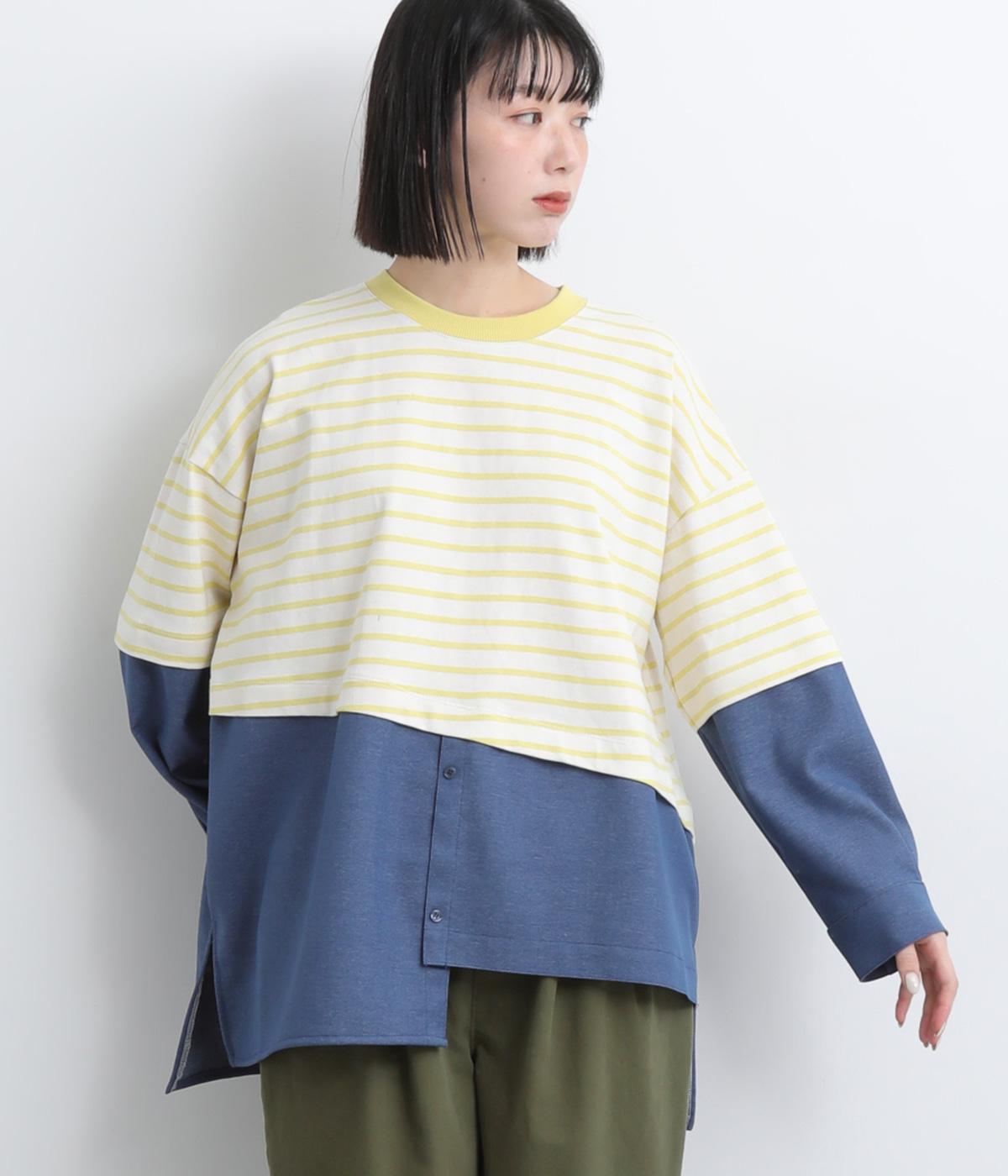 ボーダー天竺レイヤード風プルオーバー(イエローボーダー-F)