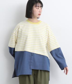 ボーダー天竺レイヤード風プルオーバー(イエローボーダー-F)