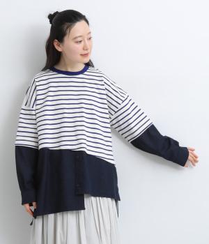 ボーダー天竺レイヤード風プルオーバー(ネイビーボーダー-F)