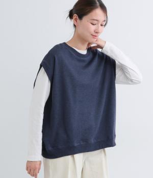 杢ミニ裏毛×刺繍やさしい味ベスト(ネイビー-F)