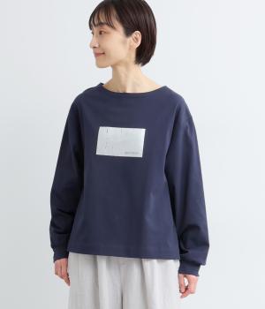天竺シルケット箔プリントロンTシャツ(ネイビー-F)