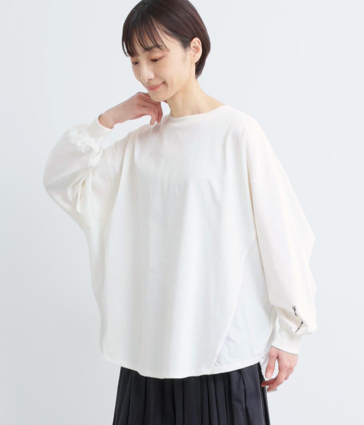 天竺シルケット袖口刺繍入りドルマンプルオーバー(オフホワイト-F)