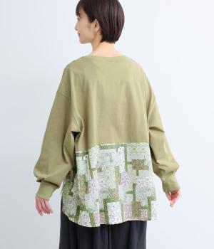 パッチワークフラワープリントドッキングプルオーバー(ライトカーキ-F)