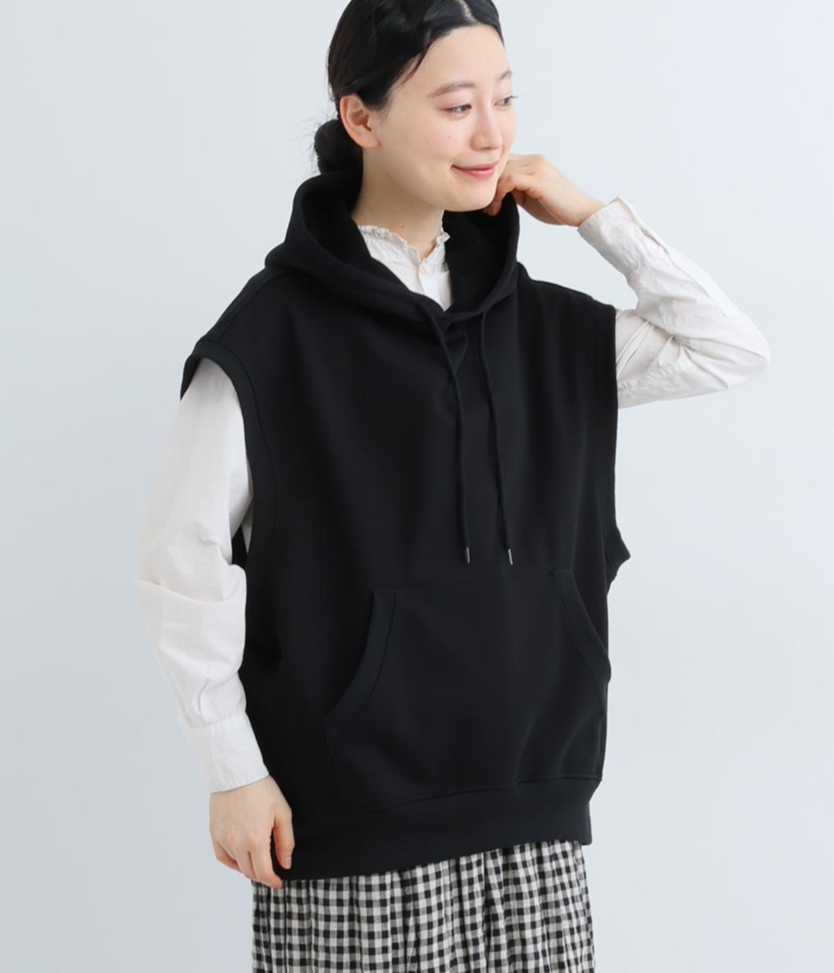 裏毛バイオウオッシュフード付きベスト(ブラック-F)