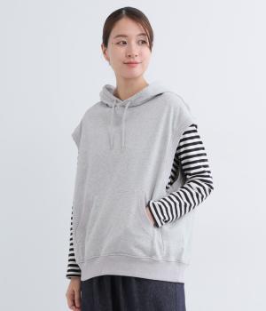 裏毛バイオウオッシュフード付きベスト(杢グレー-F)