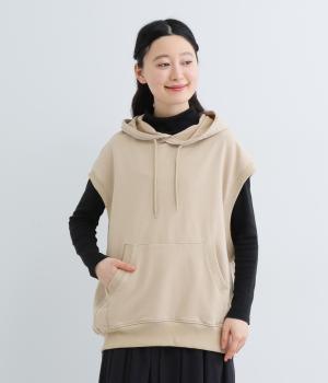 裏毛バイオウオッシュフード付きベスト(ベージュ-F)