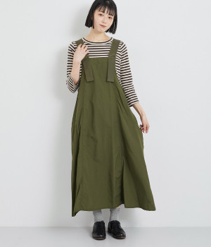 撥水ナイロンAラインワンピース(カーキ-ONESIZE)