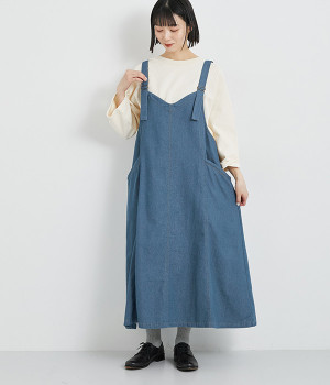 7OZデニムジャンパースカート(ブルーデニム-ONESIZE)