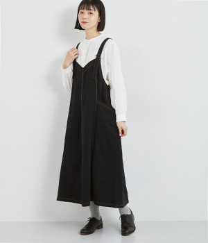 7OZデニムジャンパースカート(ブラック-ONESIZE)