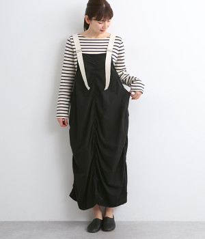 リップストップオーバーオールワンピース(ブラック-ONESIZE)