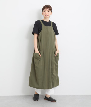 ソフトツイルヘリンボーン ジャンパースカート(カーキ-ONESIZE)