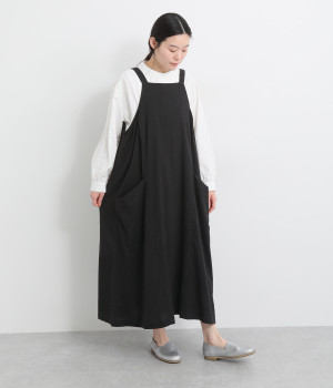 ソフトツイルヘリンボーン ジャンパースカート(ブラック-ONESIZE)