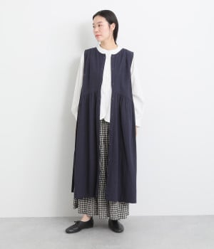 クリンクルシーチング 2wayノースリーブワンピース(ネイビー-ONESIZE)