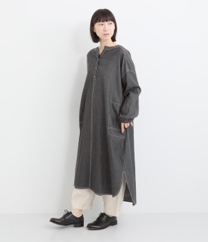 5.5ozデニム ワークデザインワンピース(チャコール-ONESIZE)