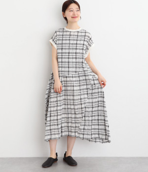 ミックスチェック切替ワンピース(ホワイト-ONESIZE)
