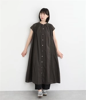 クロッシェレース 切替フレンチスリーブワンピース(チャコール-ONESIZE)