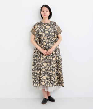 ブロックプリント 2wayワンピース(チャコール-ONESIZE)