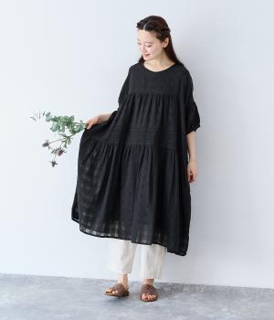 シアチェックギャザーティアードワンピース(ブラック-ONESIZE)