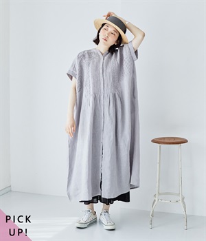別注｜リネンメニーピンタックワンピース(ライトグレー-ONESIZE)