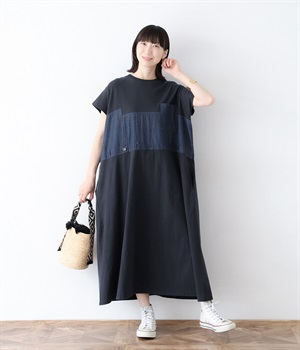 5.5OZデニム切替ワンピース(インディゴ-ONESIZE)