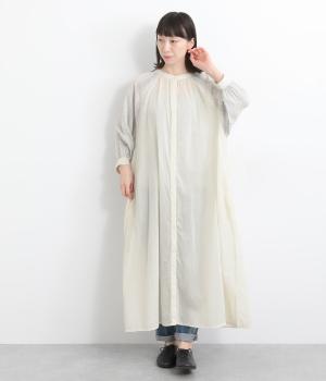 スラブストライプラグランスリーブワンピース(オフホワイトストライプ-ONESIZE)