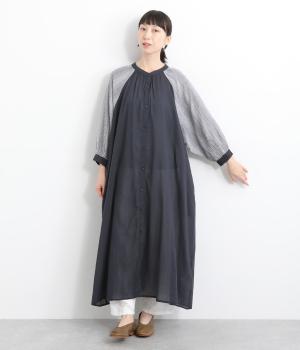 スラブストライプラグランスリーブワンピース(ネイビーストライプ-ONESIZE)