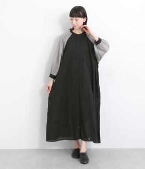 スラブストライプラグランスリーブワンピース(ブラックストライプ-ONESIZE)