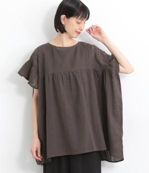 ランダムシアサッカーフレアブラウス(チャコールグレー-ONESIZE)