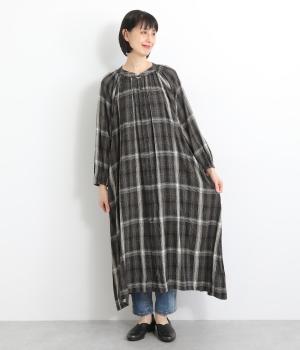 レーヨンクレープチェックワンピース(ブラック-ONESIZE)