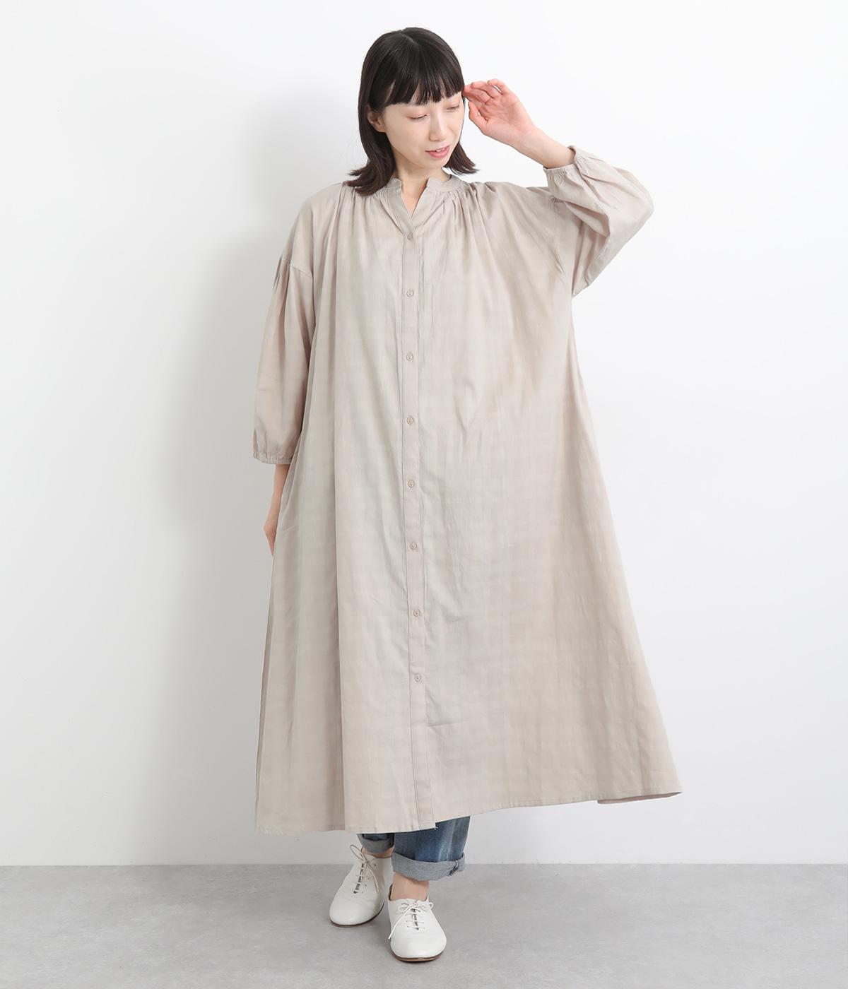 ドビーチェックワンピース(グレージュ-ONESIZE)