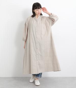 ドビーチェックワンピース(グレージュ-ONESIZE)