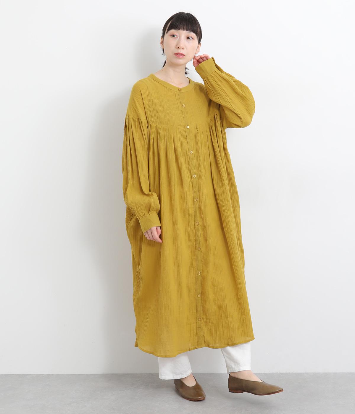 コットンクレープピンタックワンピース(マスタード-ONESIZE)