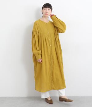 コットンクレープピンタックワンピース(マスタード-ONESIZE)