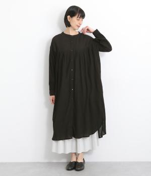 コットンクレープピンタックワンピース(ブラック-ONESIZE)