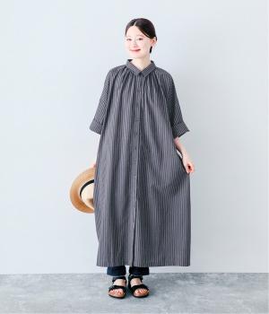 リネンライクシャツワンピース(チャコールストライプ-ONESIZE)