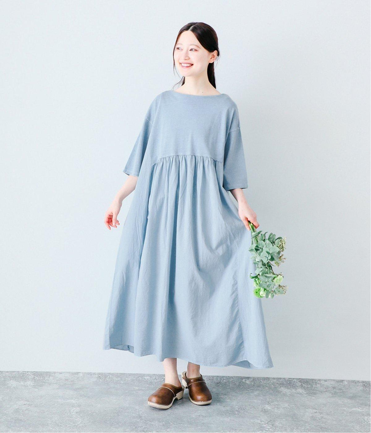ピグメント×ドッキングカット×布帛ワンピース(スモークブルー-ONESIZE)