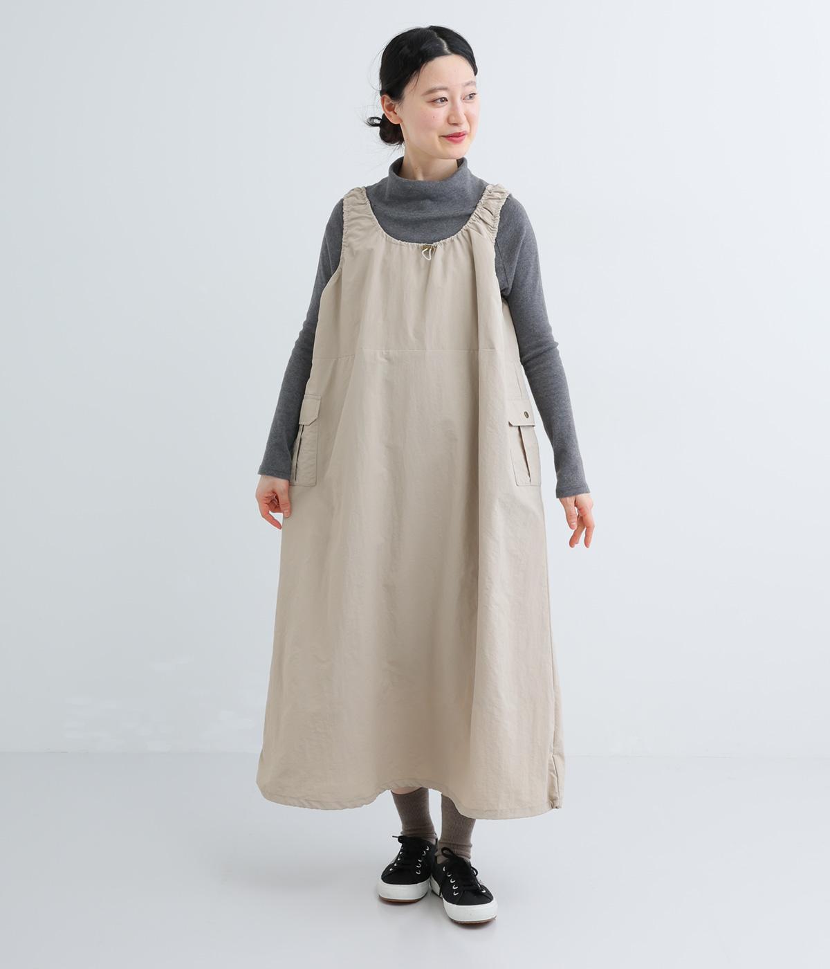 撥水ナイロンドロ―コード付きジャンパースカート(グレージュ-F)