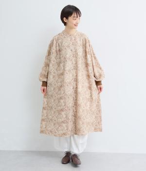 花柄ワッシャーふんわりワンピース(ブラウンフラワー-F)