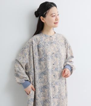 花柄ワッシャーふんわりワンピース(ブルーフラワー-F)