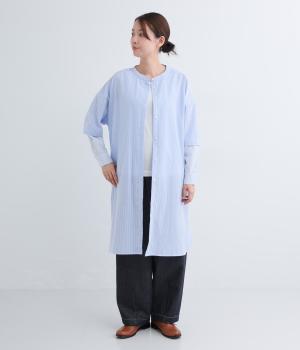 MIXストライプ袖レイヤードワンピース(ライトブルー-F)