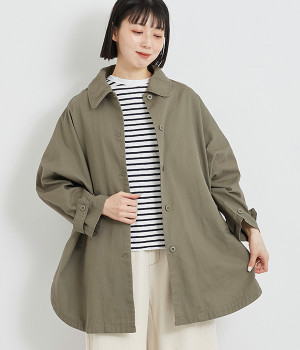 ライトツイルバイオミディ丈ステンカラージャケット(ライトカーキ-ONESIZE)