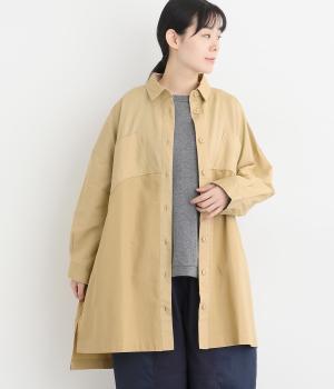 リップストップ×ヘリンボーン×ツイルブロッキングシャツジャケット(ベージュ-F)