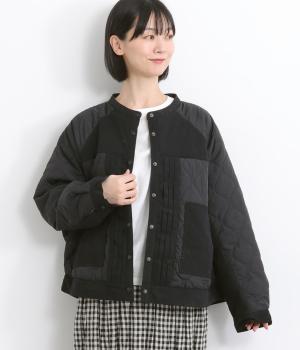 キルティング×ツイルドルマンブルゾン(ブラック-F)