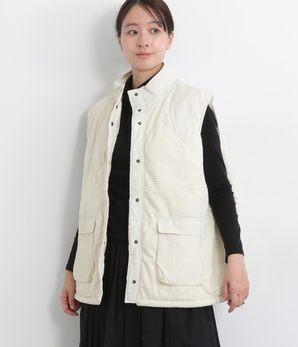 フリース×コーデュロイ×ナイロン切替デザインベスト(ベージュ-F)