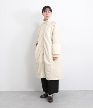 フリース×コーデュロイ×ナイロンハイネックロングコート(ベージュ-F)