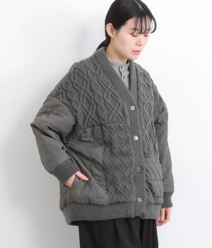 ニット×キルティング羽織カーディガン(チャコール-F)
